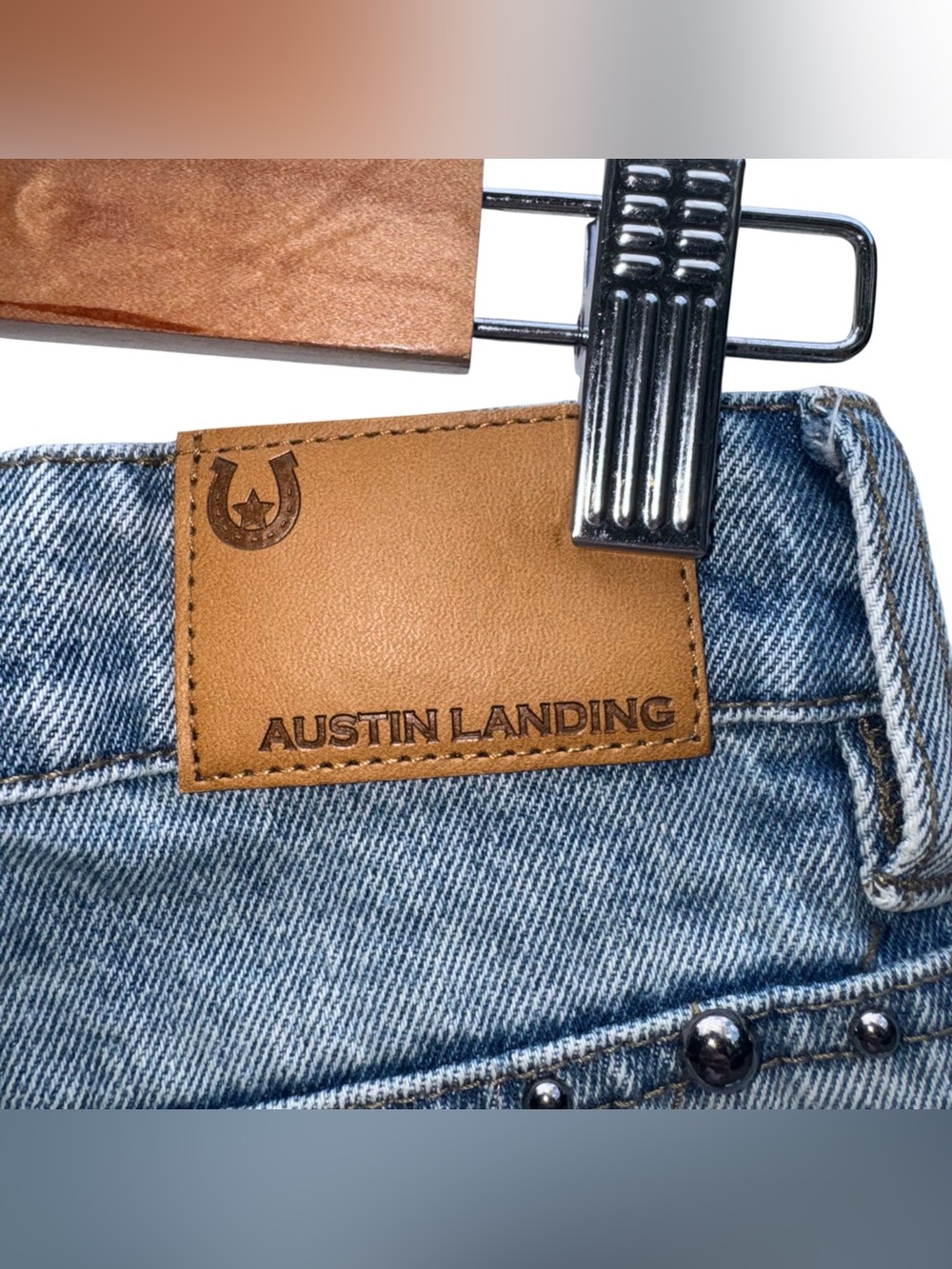AUSTIN LANDING Studded Embroidered Cross Straight Leg Jeans Blue VIRAL Size 0 - Picture 11 of 16